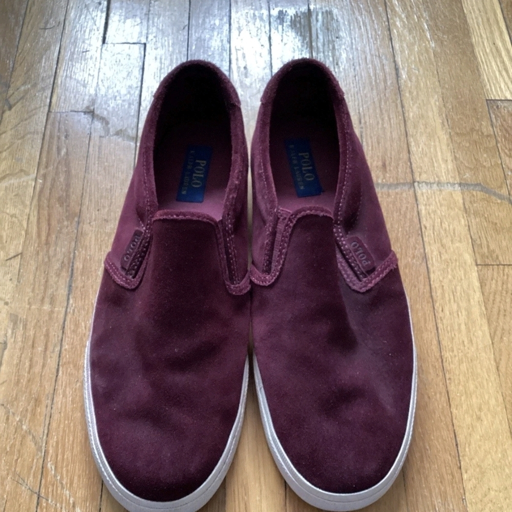 Polo Ralph Lauren Men's Size 11.5 Burgundy Nubuck VaughnSlip-On Sneakers,MINT - Picture 2 of 5